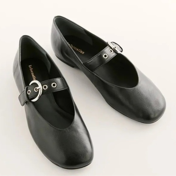 Reformation Shoes - Reformation Bethany Black Leather Flats with Buckle - size 9